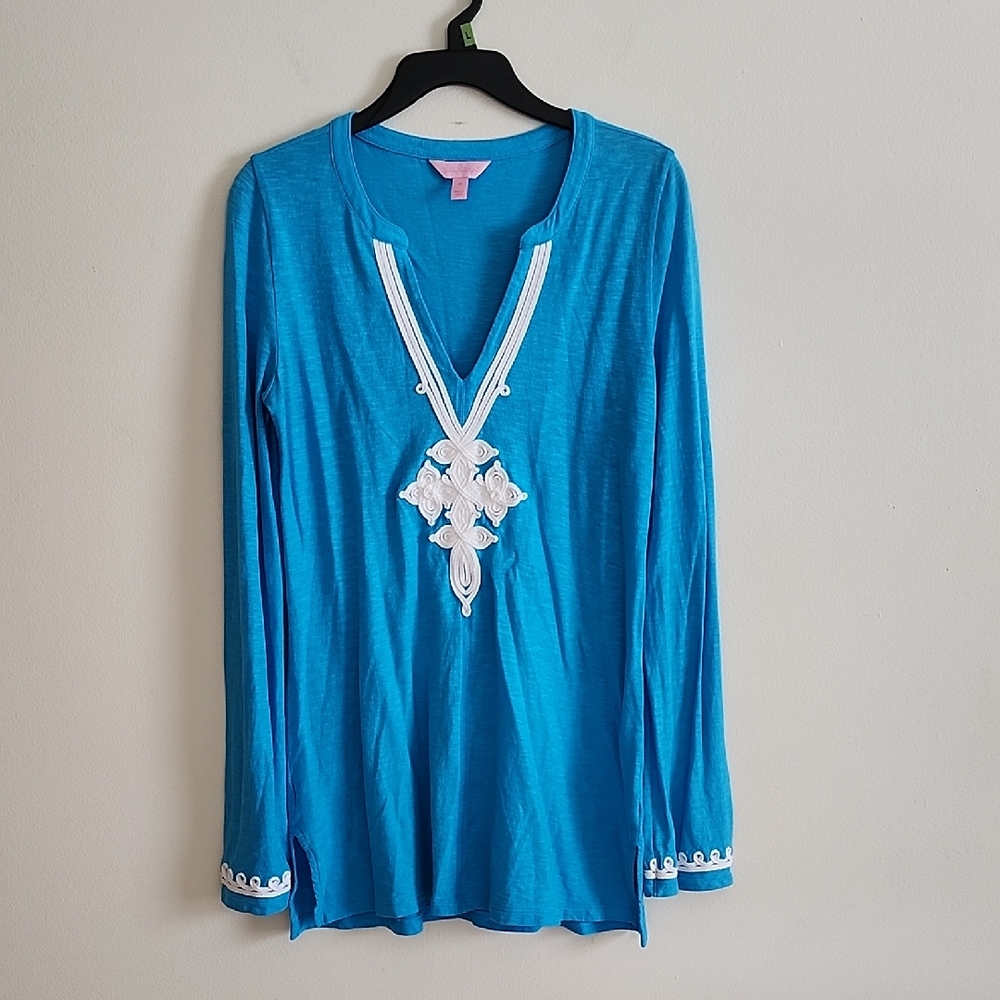 Lilly Pulitzer Blue Thea Tunic Top Swim Cover Up Women Top Cotton Medium